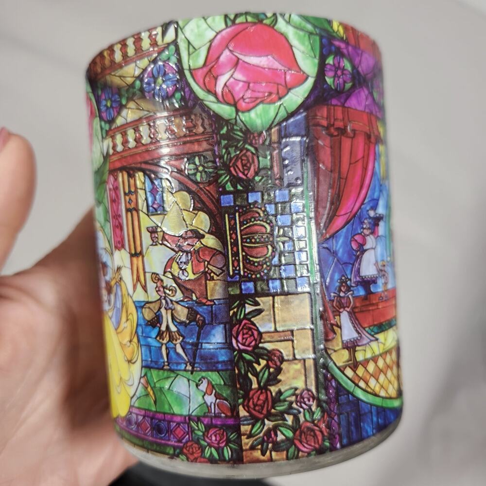 Disney Beauty & The Beast Belle Rose Window 17.5 Oz Stained Glass Coffee Tea Mug - Picture 2 of 8